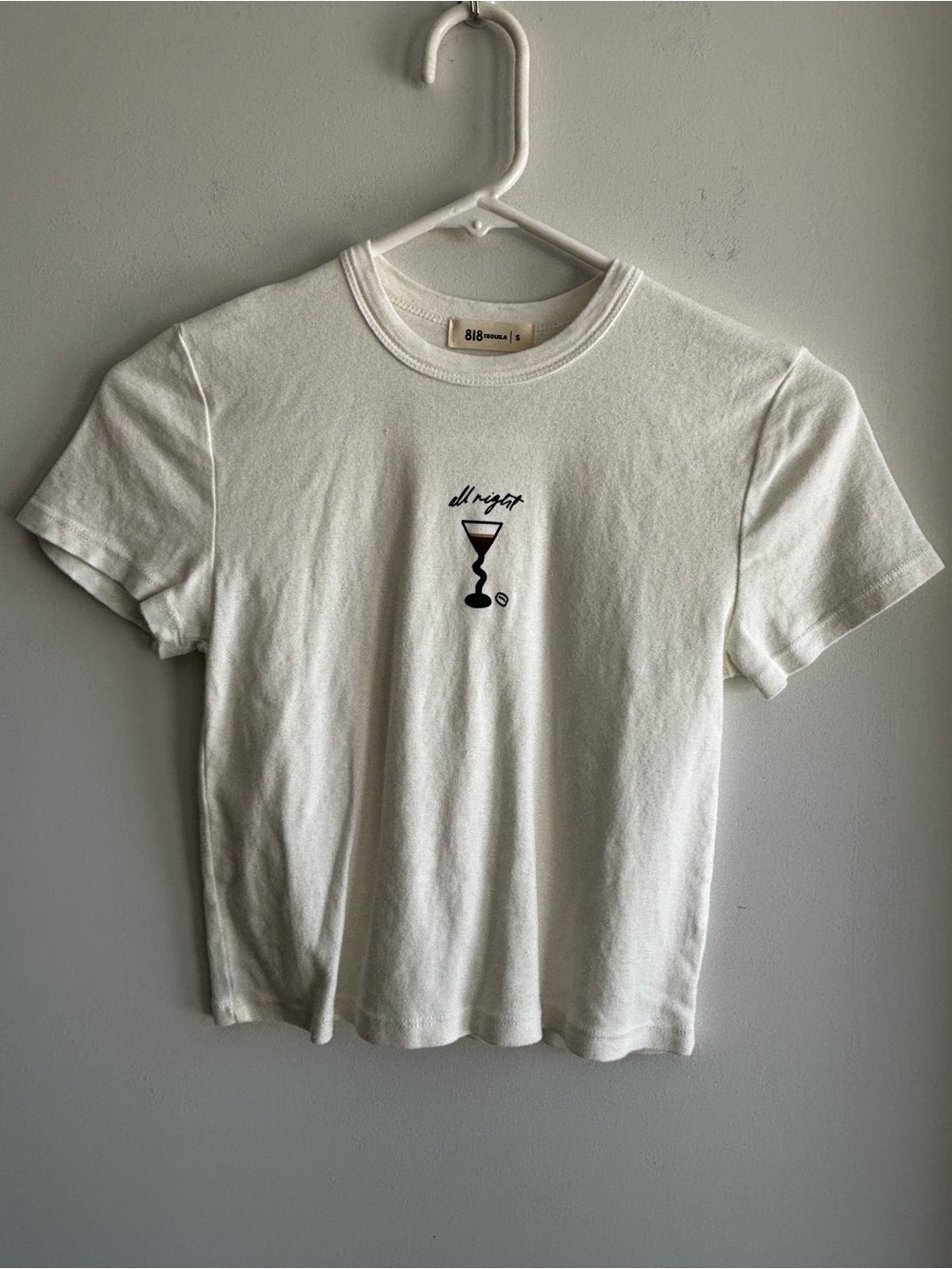 White Graphic Crewneck Tee - Minimal Cocktail Motif